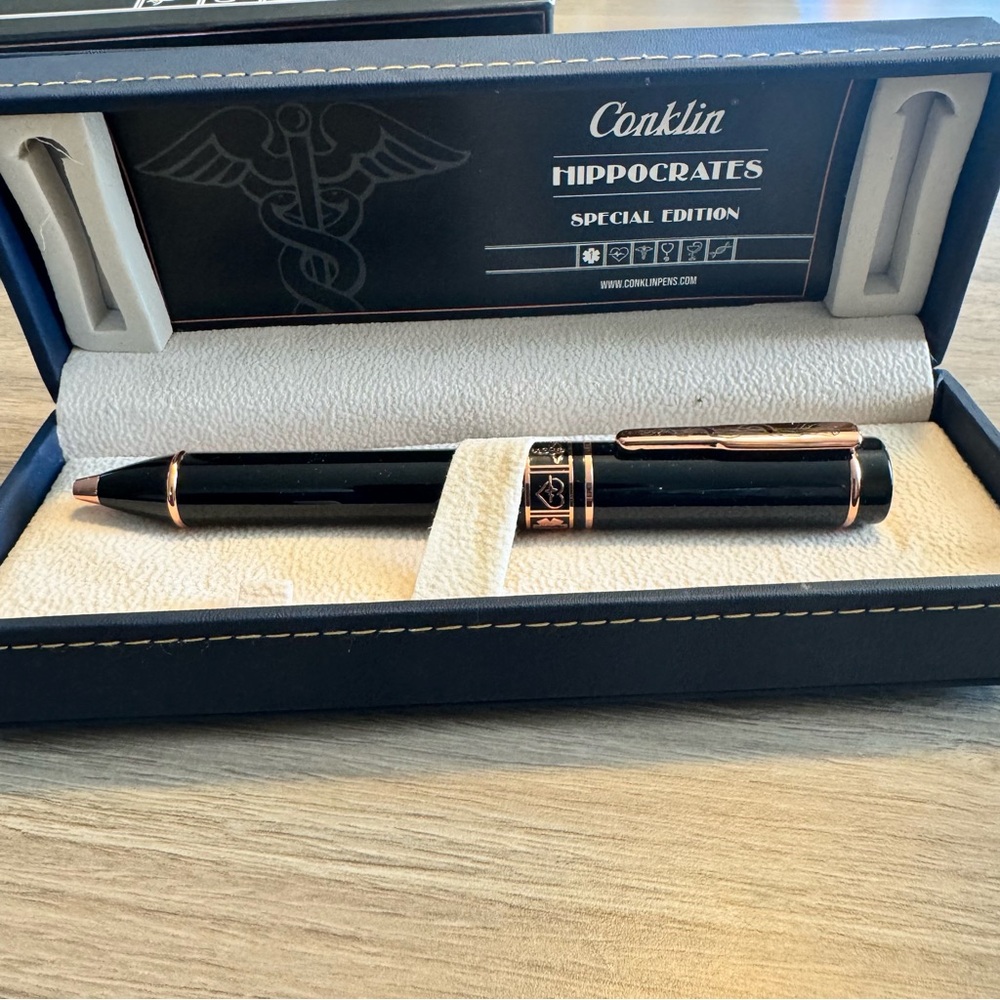 Conklin Hippocrates Special Edition Ballpoint Pen - Black with Rose Gold trim.